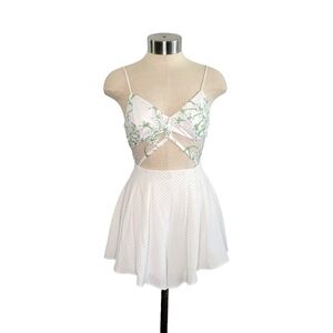 Lucy in the Sky White & Green Polka Dot Embroidered Sleeveless Romper Size XS